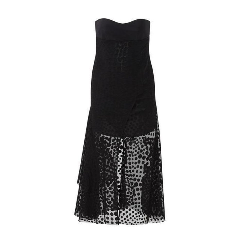 NWT $1500 CEDRIC CHARLIER SEEING DOTS BLACK CHIFFON STRAPLESS DRESS SIZE 10 - Picture 4 of 9